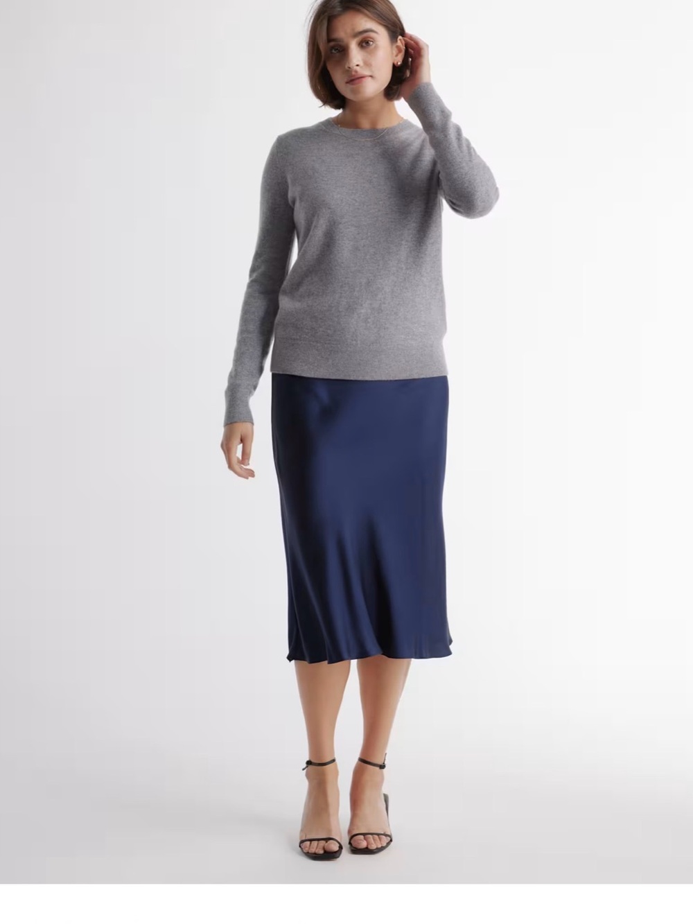 Quince Navy Washable Silk Slip Midi Skirt M